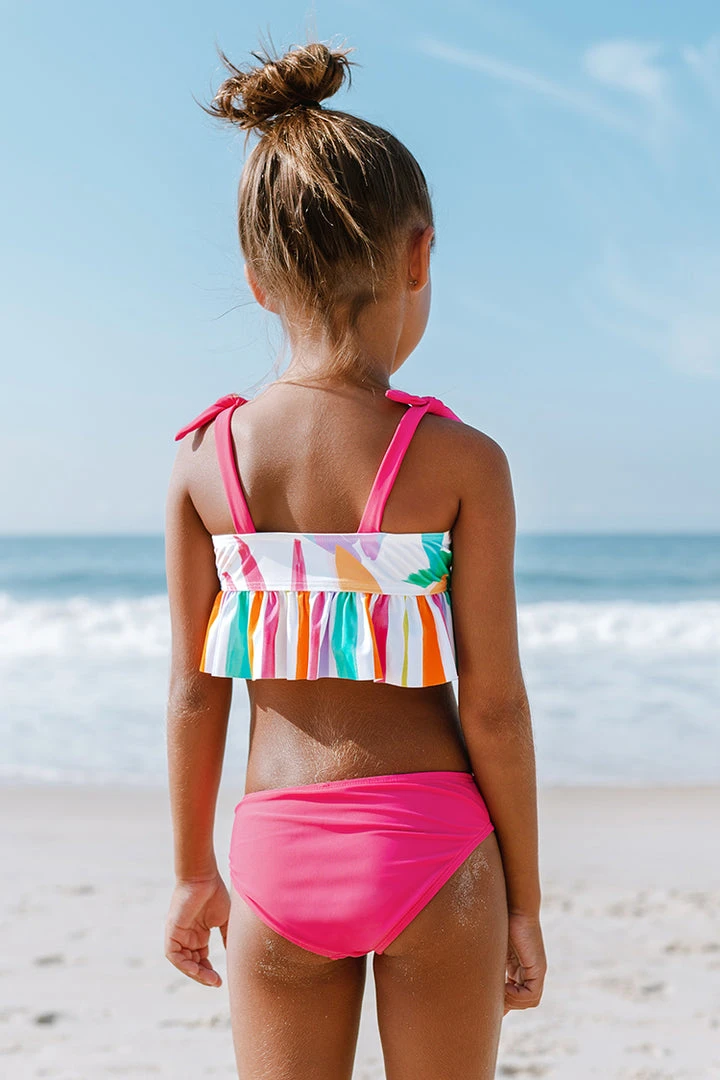 CUPSHE Happy Leaf Girls Ruffled Tankini And Hipster Bikini Set