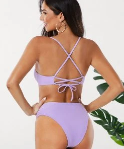 CUPSHE Swimwear UP TO 70% OFF Purple Lace Up High Waisted Bikini