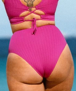 CUPSHE Breezy Rib High Waist Tummy Control Plus Size Bikini Bottom