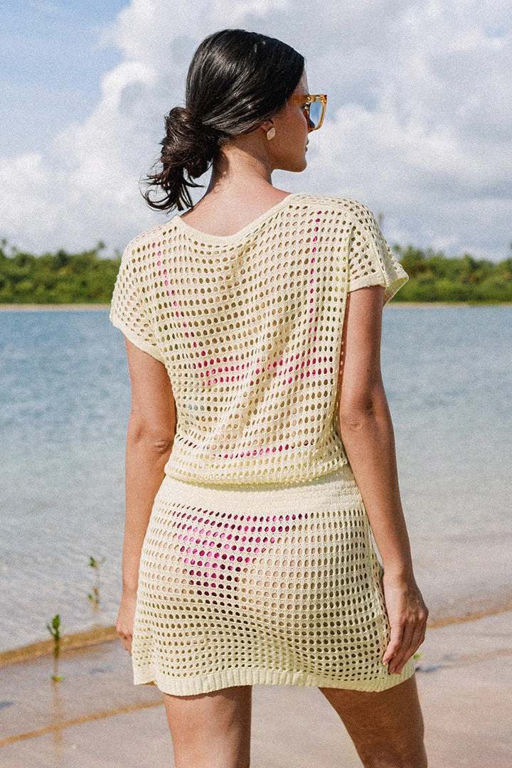 CUPSHE Summer Dresses 2022 Sonora V-neck Elastic Waist Crochet Cover Up