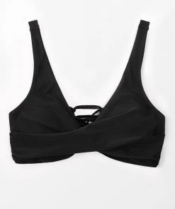 CUPSHE Cecilia Black V-neck Lace Up Plus Size Bikini Top Swimwear UP TO 70% OFF