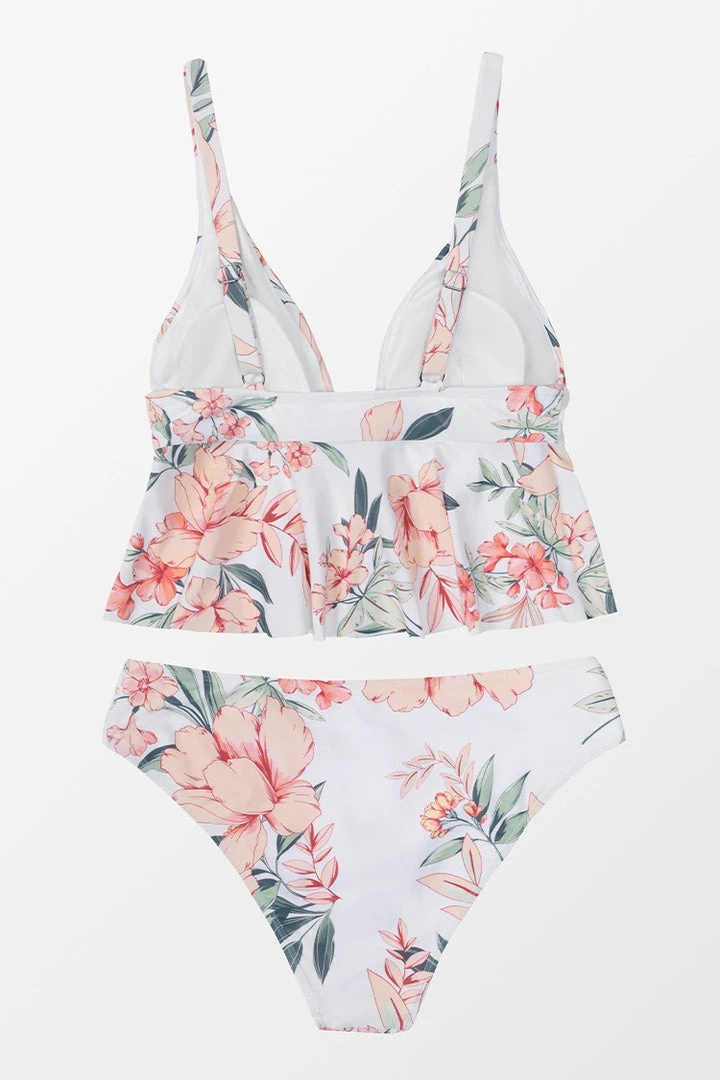 CUPSHE Swimwear UP TO 70% OFF Tina Floral Ruffle Hem Tankini