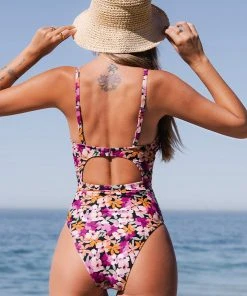 CUPSHE One Pieces Caitlynn Floral Plunge Cut Out One Piece Swimsuit