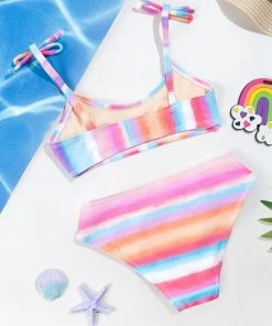 CUPSHE Vapor Wave Faux Tie Bralette And Mid Rise Hipster Bikini Set