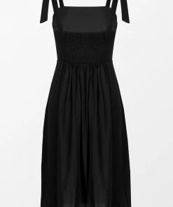 CUPSHE Amayah Black Shoulder Tie Midi Dress Dresses