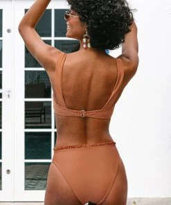 CUPSHE Swimwear BOGO 40% OFF Raw Sienna Knot Front High Waist Bikini
