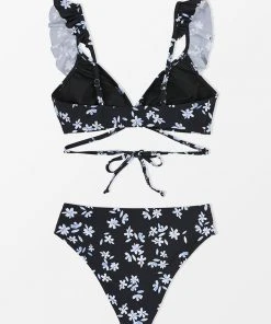 CUPSHE Ruffle Wrap Side Shirred Mid Rise Bikini Set Bikinis