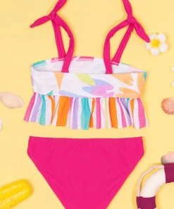 CUPSHE Happy Leaf Girls Ruffled Tankini And Hipster Bikini Set