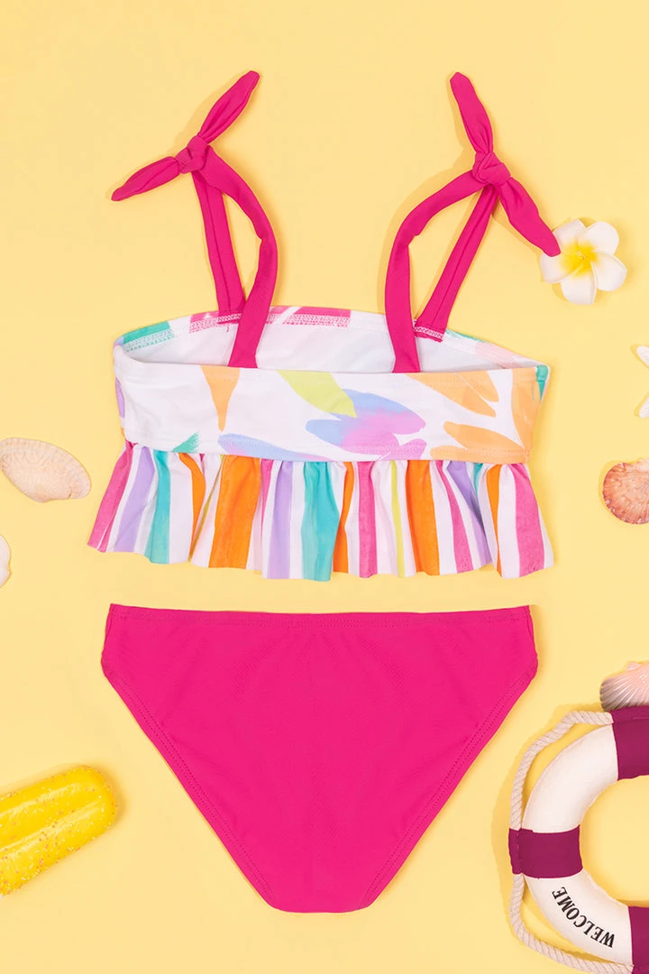 CUPSHE Happy Leaf Girls Ruffled Tankini And Hipster Bikini Set