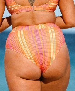 CUPSHE Swimwear UP TO 70% OFF Mercury Stripe Banded High Waist Tummy Control Plus Bikini Bottom