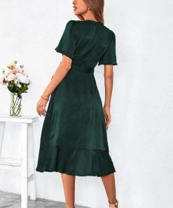 CUPSHE Angelique Tie Waist Ruffle Lace Up Wrap Dress Dresses