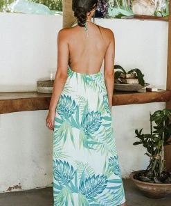 CUPSHE Michele Tropical Plants Cut-out Front Halter Dress