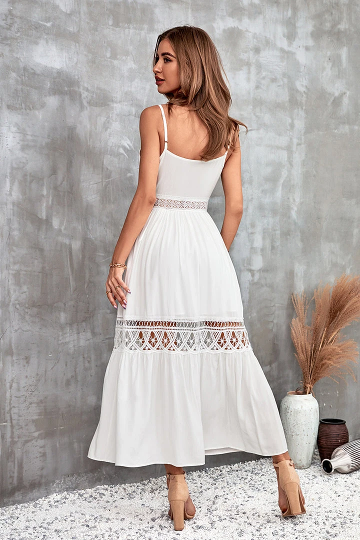 CUPSHE Siena Plunge Button Lace Trims Slip Dress Dresses