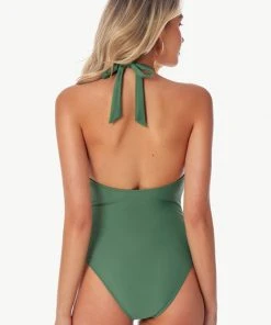 CUPSHE Green Halter Flower Cutout One Piece Swimsuit