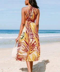 CUPSHE Annabella Yellow Tropical Plants Dress