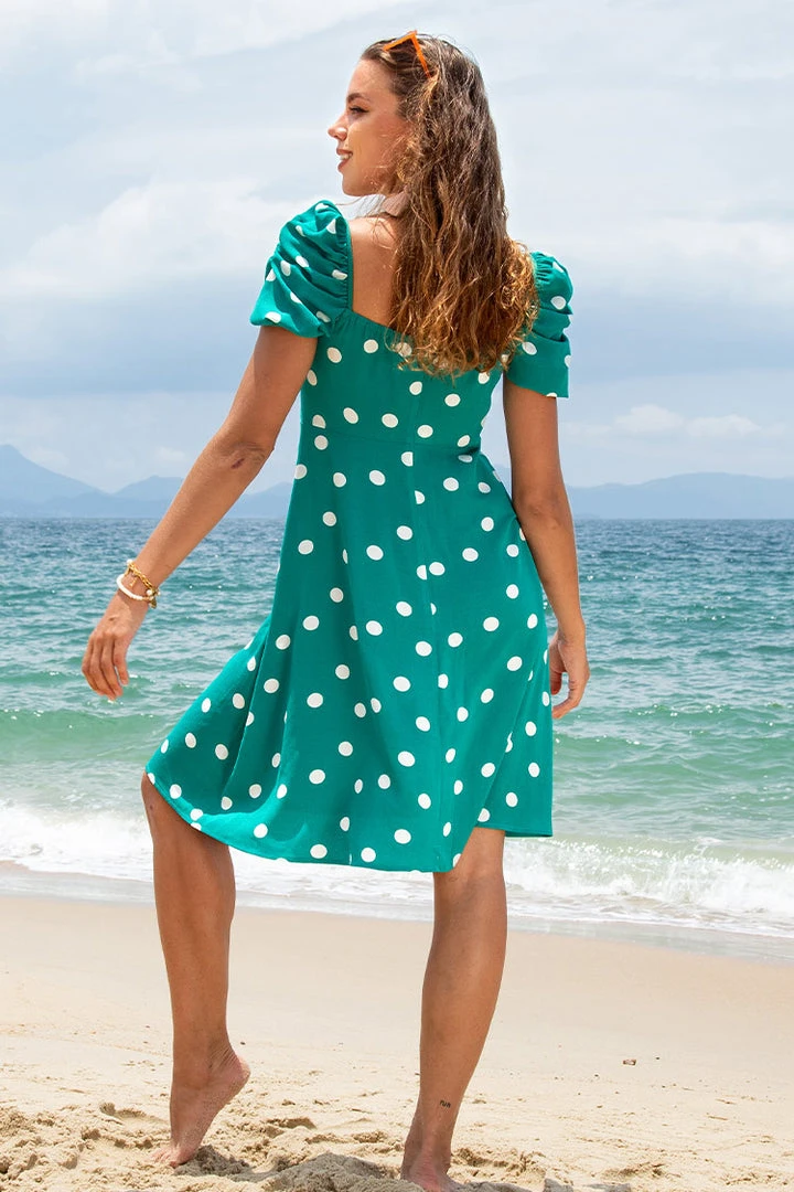 CUPSHE Zoey Polka Dot Puff Sleeve Midi Dress