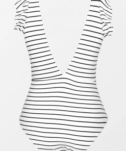 CUPSHE White And Black Stripe Ruffle One Piece Swimsuit