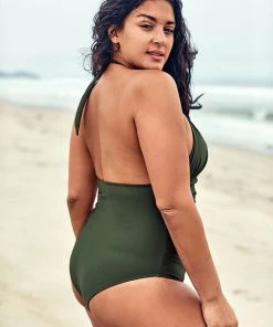 CUPSHE Olive Halter Plus Size One Piece Swimsuit