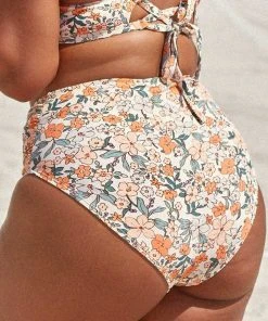 CUPSHE Smocked And Floral Swimsuits Elodie Ditsy Floral Ruched Plus Size Bikini Bottom