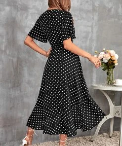 CUPSHE Jasmyn Short Sleeve Mid Length Lace Up Black Dress