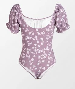 CUPSHE Smocked And Floral Swimsuits Kataleya Ditsy Scoop Ruched Short Sleeve Bodysuit