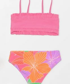 CUPSHE Girls' Floral Impressions Smocked Bandeau And Hipster Set Swimwear UP TO 70% OFF