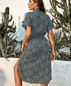 CUPSHE Deb Button Smocking Shirt Collar Dress