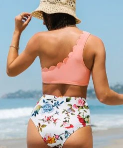 CUPSHE Swimwear UP TO 70% OFF Kaliyah Scalloped Trim One Shoulder Floral Bikini