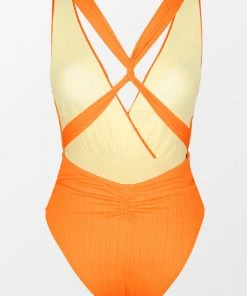 CUPSHE One Pieces Retro Rib Surplice Sash Belt Tummy Control One Piece Swimsuit