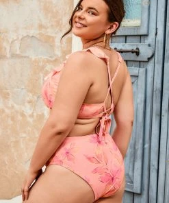 CUPSHE Luminescent Ruffled Surplice Bralette And High Waist Plus Size Bikini Set