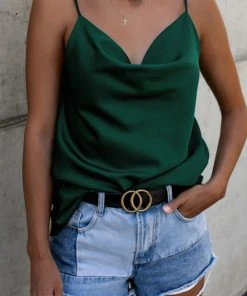 CUPSHE Margareta Drape Collar Sleeveless Fitted Top