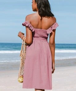 CUPSHE Mila Off Shoulder Ruffle Tea Length Dress