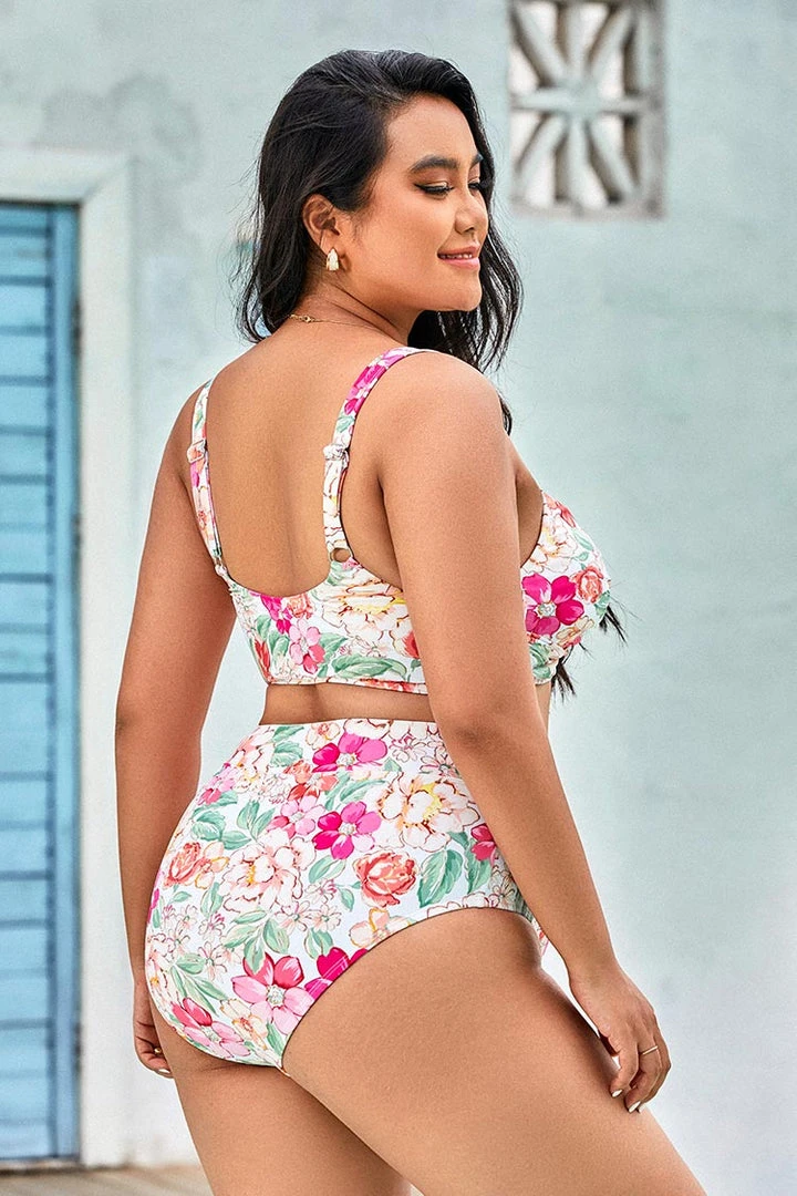 CUPSHE 90’s Floral Wrap Banded Tummy Control High Waist Plus Size Bikini
