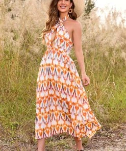 CUPSHE Dresses Kayleigh Geometric Print Cross Halter Dress