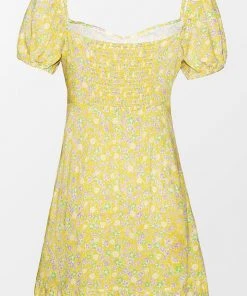 CUPSHE Dresses Alianna Yellow Ditsy Puff Sleeve Dress