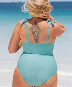 CUPSHE Charmed Romance Faux Bow Tummy Control Plus Size One Piece Swimwear UP TO 70% OFF