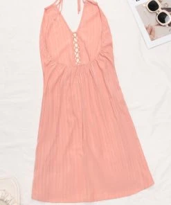 CUPSHE Vacation Dresses Yasmine Halter V-neck Backles Slip Cover-up Dress