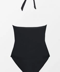 CUPSHE Swimwear BOGO 40% OFF Pool Party Black Ruffle Halter Tankini And Hipster Set