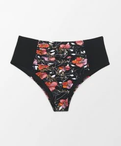 CUPSHE Black Floral High Waisted Plus Size Bikini Bottom