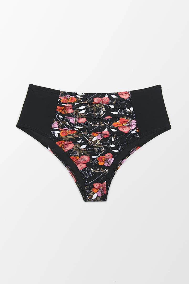 CUPSHE Black Floral High Waisted Plus Size Bikini Bottom