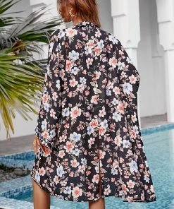 CUPSHE Lola Drop Shoulder Sleeve Open Front Mid Length Kimono Cover Ups