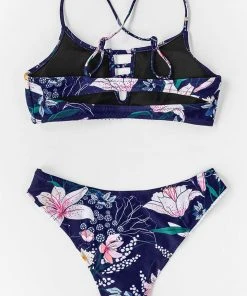 CUPSHE Bikinis Navy Floral Cutout Bikini