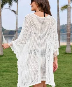 CUPSHE Summer Dresses 2022 Grace Bay White Tassel Pull Over Cover Up