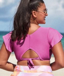 CUPSHE Tinley Ruffle Sleeve Pink Plus Size Bikini Top Swimwear BOGO 40% OFF