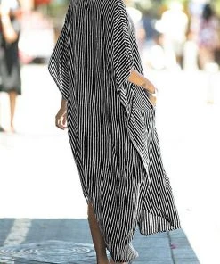 CUPSHE Dulce Dolman Sleeve Stripes Shirt Collar Dress