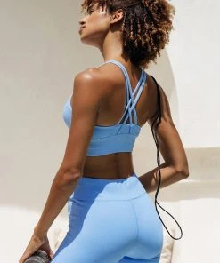 CUPSHE Paradise Point Blue Criss Cross Sports Bra Accs & Clothing