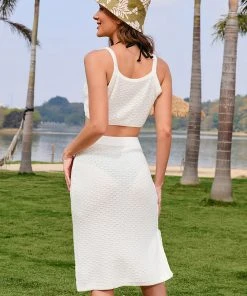 CUPSHE Caye Sienna Crochet Top And Lace Up Split Skirt Set