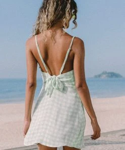 CUPSHE Haven Scoop Gingham Slip Dress Dresses