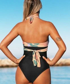 CUPSHE One Pieces Melissa Floral Halter Back Tie One Piece Swimsuit