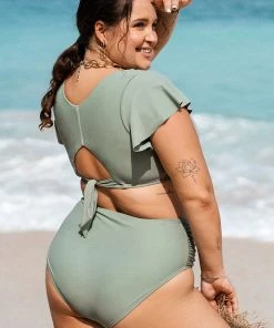 CUPSHE The Waves V Neck Top & Ruched High Waist Plus Size Bikini Set